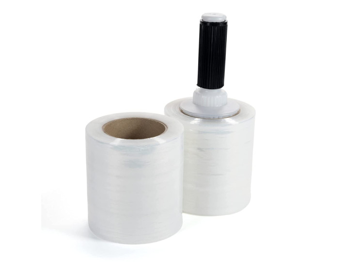 5" x 700', 120 Gauge Stretch Wrap Mini Roll with a Plastic Handle Included, Clear
